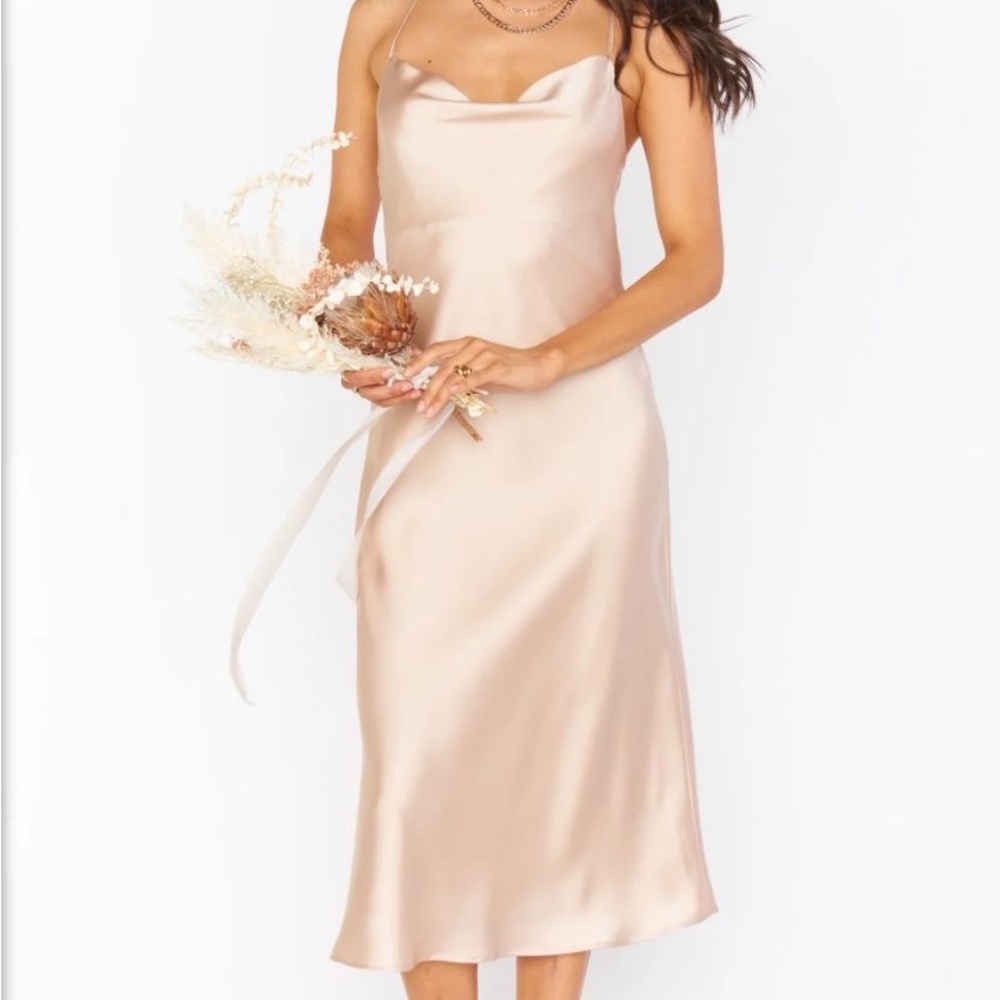 Show Me Your Mumu Verona Cowl Dress in Champagne Luxe Satin size Small. NWT